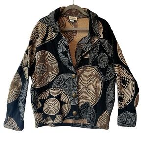 Paco Soler Vintage jacket S M Beige Black 100% Cotton Womens Heavy knit